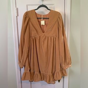 NWT Free People Light Pink Velvet Mini Babydoll Dress w/ Low Neckline & Pockets